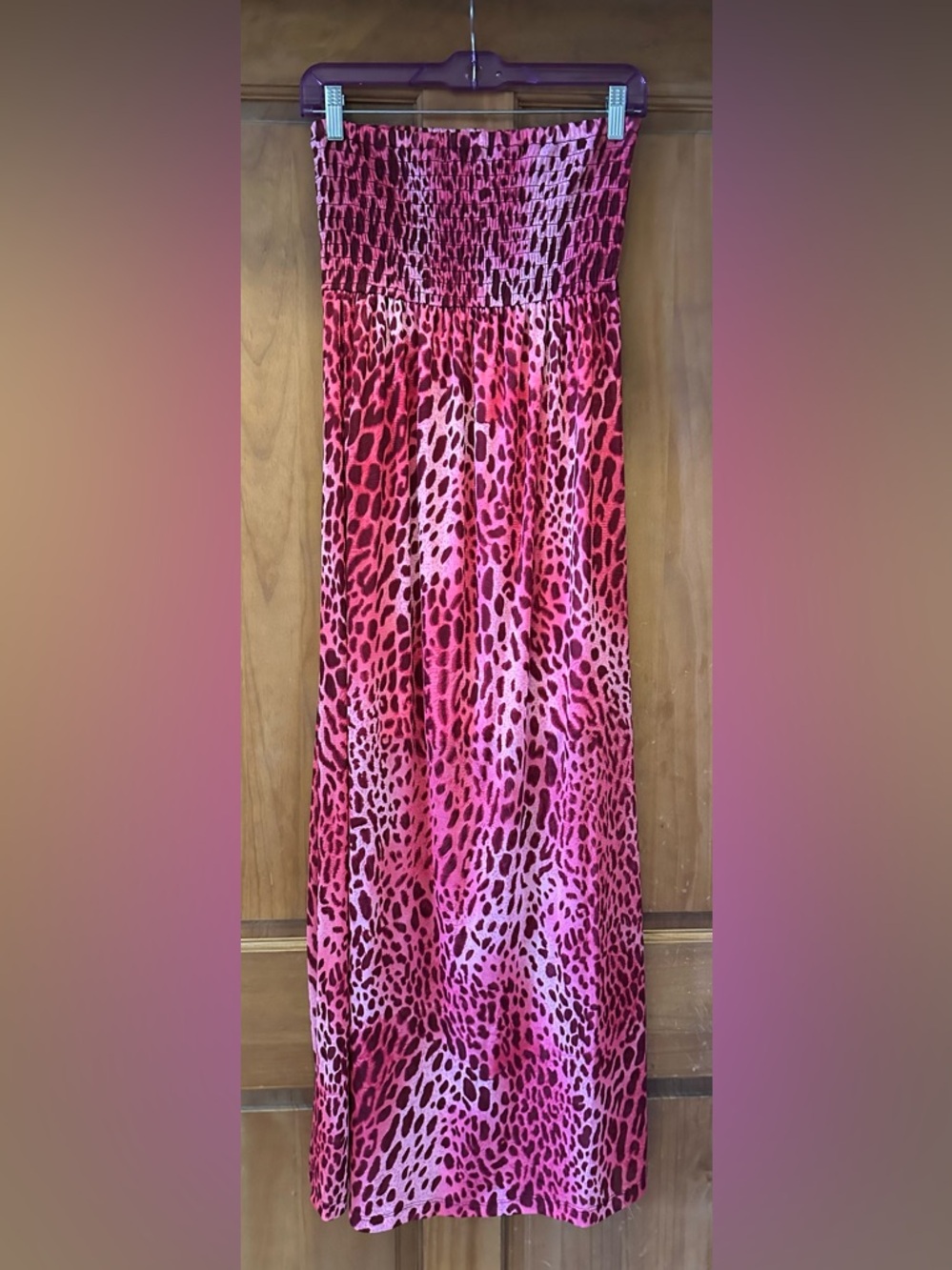 Strapless Pink Leopard-Print Maxi Dress